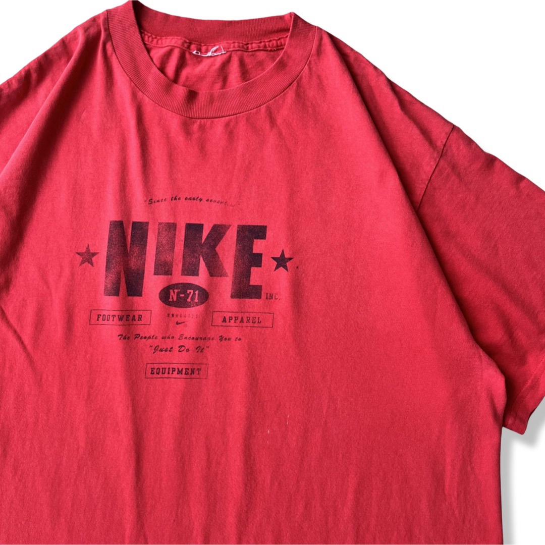 NIKE(ナイキ)の【ヴィンテージ】90s NIKE ブロック体ロゴプリント 半袖Tシャツ 赤 メンズのトップス(Tシャツ/カットソー(半袖/袖なし))の商品写真