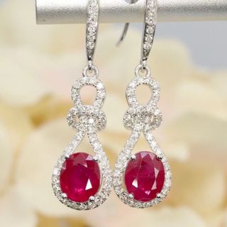天然 ルビー ダイヤ ピアス1.74ct k18 f