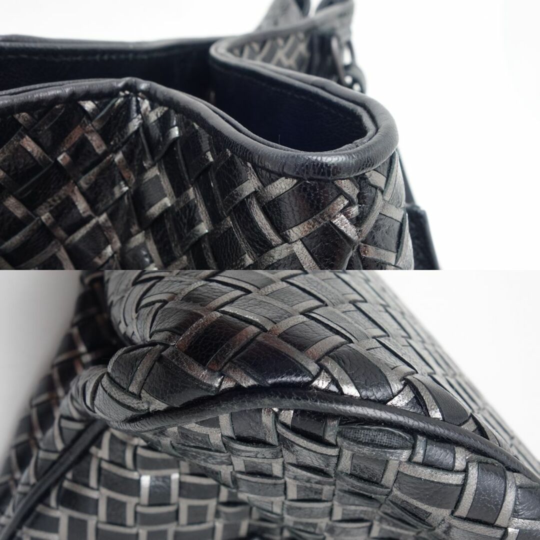 Bottega Veneta(ボッテガヴェネタ)のボッテガヴェネタ BOTTEGAVENETA イントレチャート 131679 ハンドバッグ レザー ブラック  シルバー / 450029【中古】 レディースのバッグ(ハンドバッグ)の商品写真