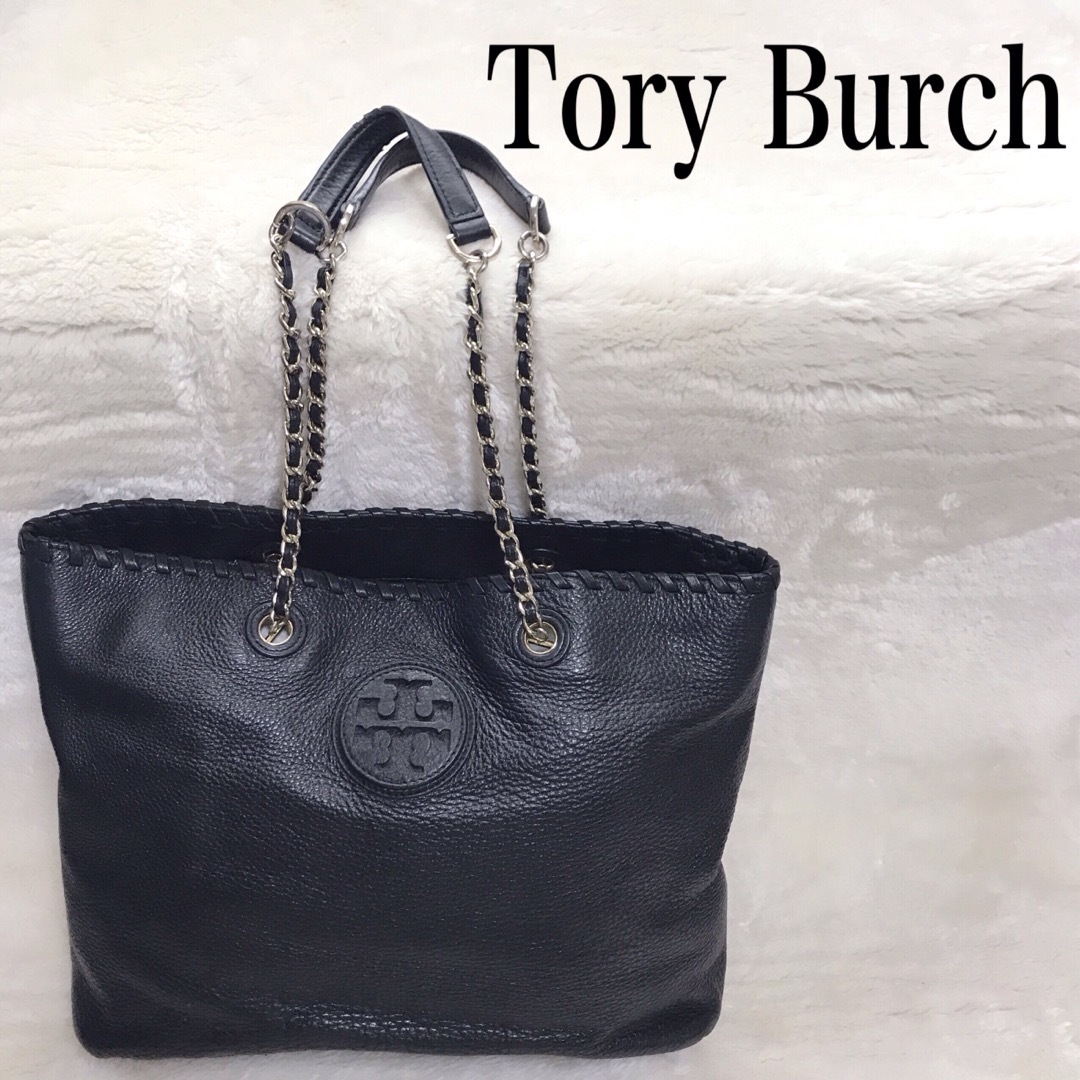 極美品 TORYBURCH ショルダーバッグ チェーン ロゴ金具 レザー 黒