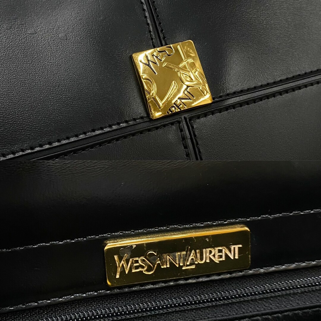 極 美品 希少品 YVES SAINT LAURENT イヴサンローラン ロゴ 金具 レザー 本革 ミニ トートバッグ ハンドバッグ ブラック 16008