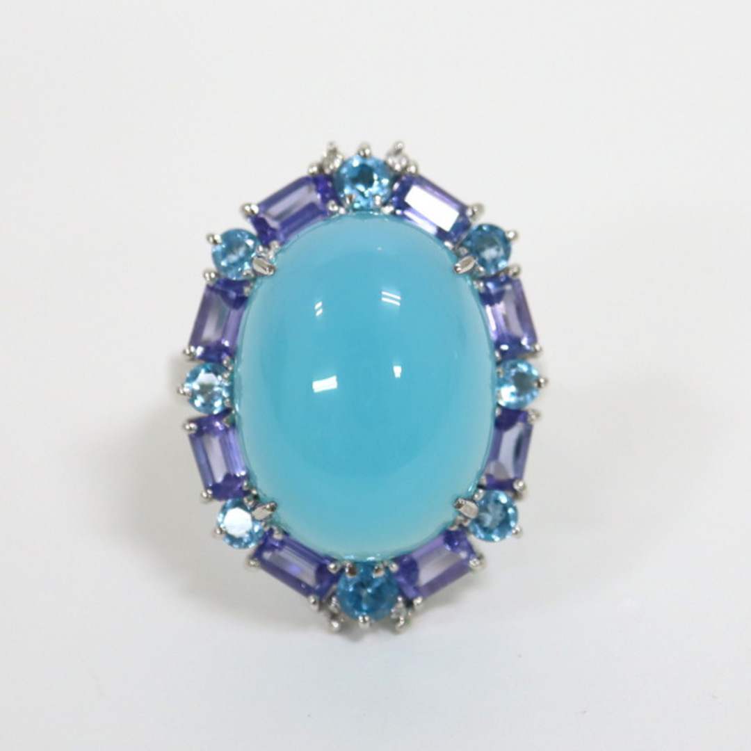 【Jewelry】Pt900 カルセドニー ダイヤモンド デザインリング D.0.04ct 8g【中古】/hm08080kt レディースのアクセサリー(リング(指輪))の商品写真