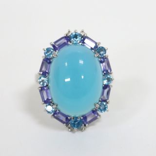 【Jewelry】Pt900 カルセドニー ダイヤモンド デザインリング D.0.04ct 8g【中古】/hm08080kt(リング(指輪))