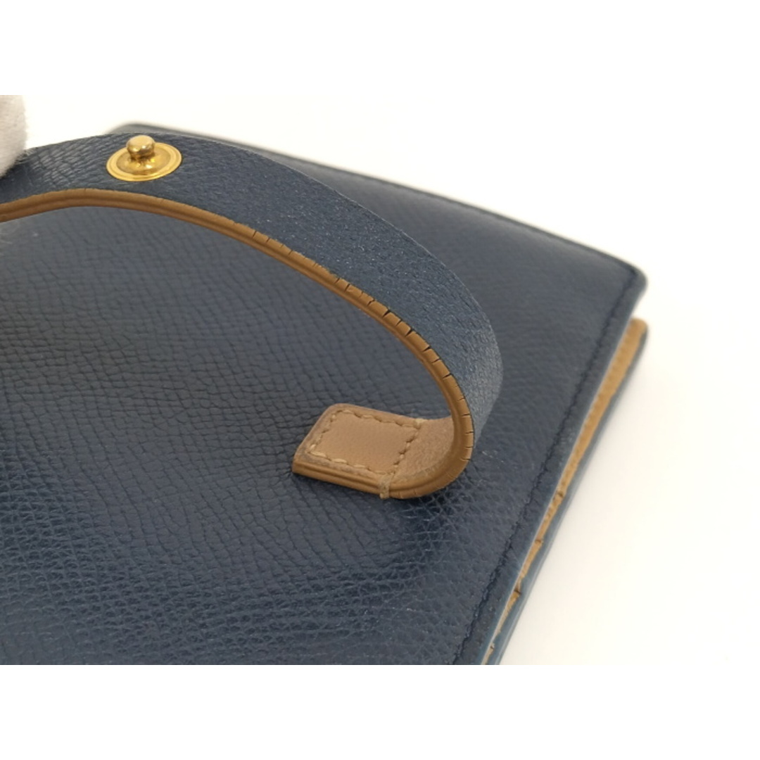 celine(セリーヌ)のCELINE ミディアムストラップ 二つ折り財布 レザー ネイビー ブラウン レディースのファッション小物(財布)の商品写真