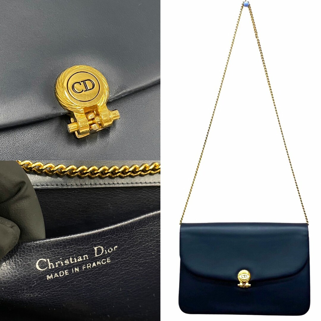 極 美品 保存袋付 Christian Dior ディオール ハニカム 金具 レザー 本革 2way クラッチバッグ ミニ ショルダーバッグ ブラック 24050