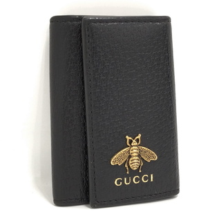 グッチ(Gucci)のGUCCI 6連キーケース ハチ 蜂 BEE ゴールド金具 レザー ブラック(キーケース)