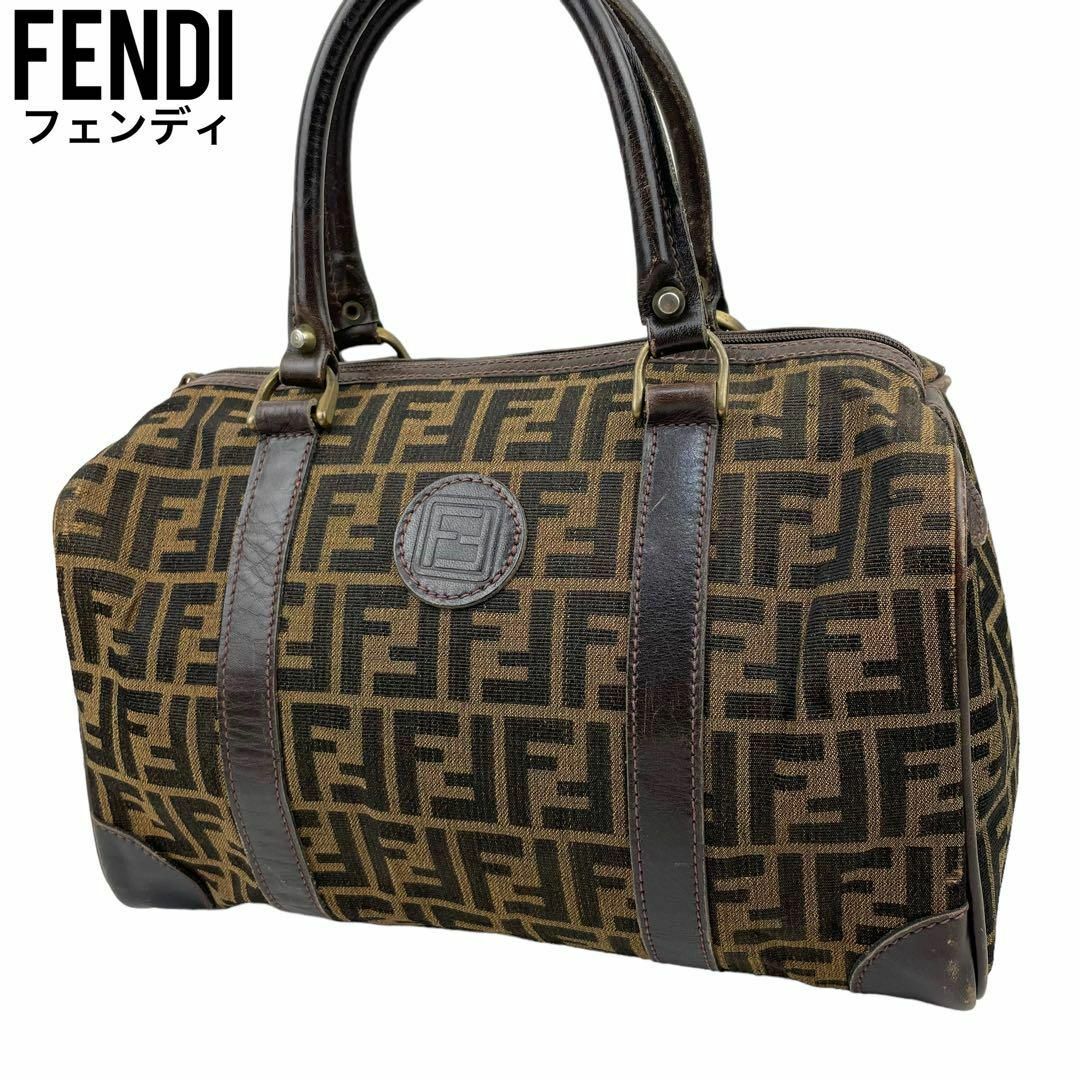 良品　FENDI フェンディ　ハンドバッグ　ズッカ柄　キャンバス　レザー　手提げ