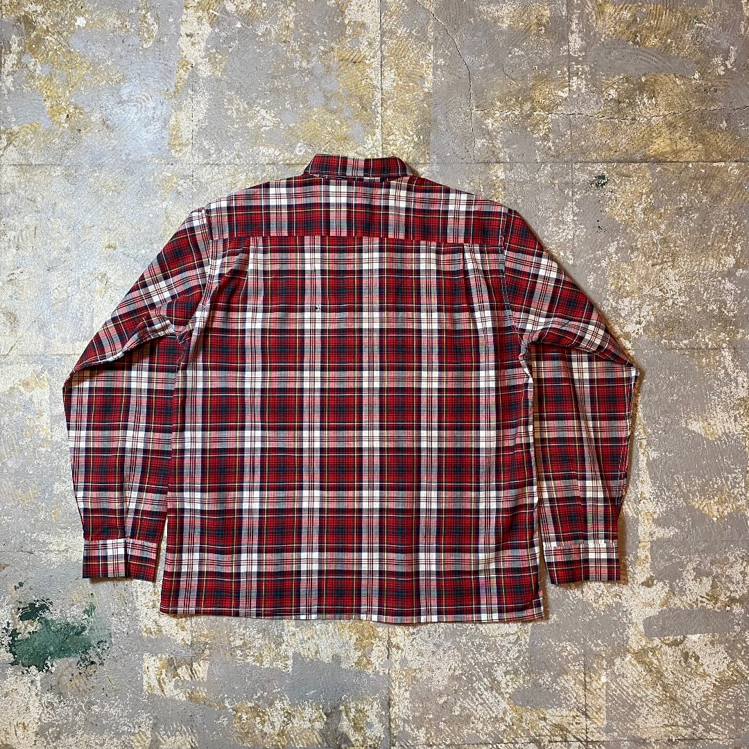 60s KOLESPORT ヴィンテージオンブレチェックシャツ 長袖 L レッド メンズのトップス(シャツ)の商品写真
