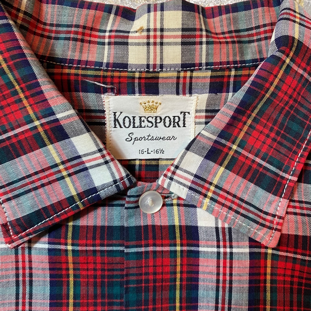 60s KOLESPORT ヴィンテージオンブレチェックシャツ 長袖 L レッド メンズのトップス(シャツ)の商品写真