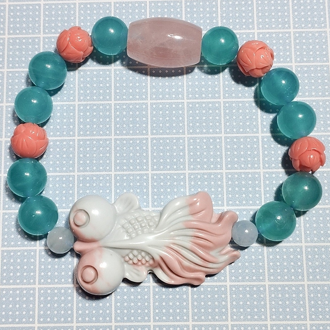 アラシャン瑪瑙 金魚,アマゾナイト,ピンク珊瑚,天珠ローズクォーツ