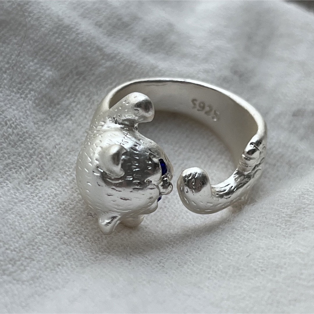 青い目の猫 フリー リング ねこ S925 シルバー ユニセックス クール 指輪 レディースのアクセサリー(リング(指輪))の商品写真