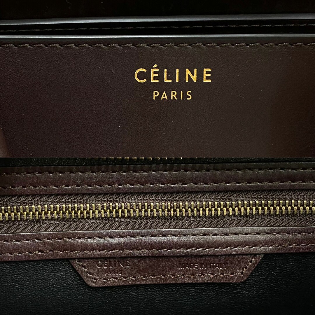 極 美品 CELINE セリーヌ ラゲージ マイクロショッパー レザー本革 スエード ハンドバッグ トートバッグ ブラウン グリーン カーキ 11342