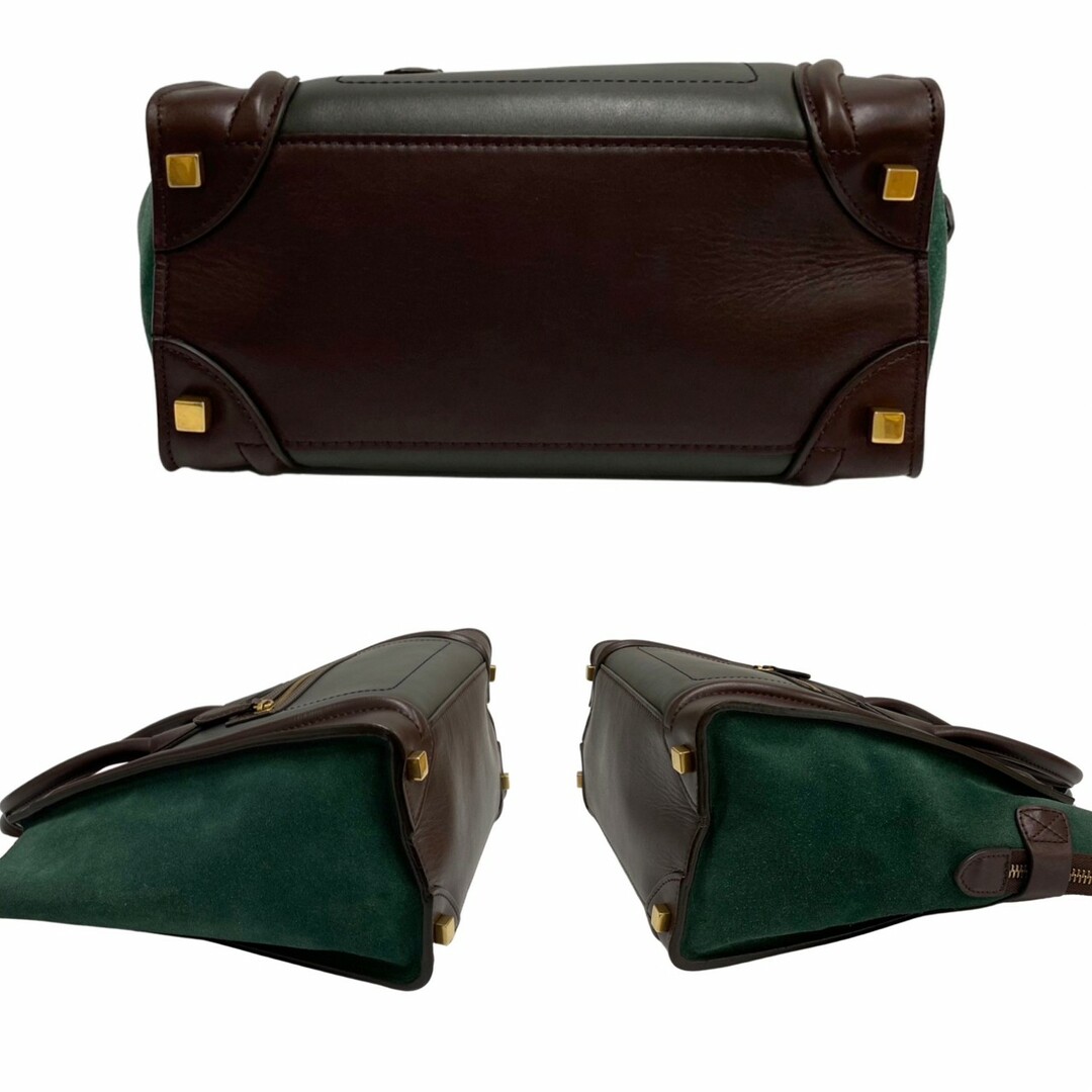 極 美品 CELINE セリーヌ ラゲージ マイクロショッパー レザー本革 スエード ハンドバッグ トートバッグ ブラウン グリーン カーキ 11342 5