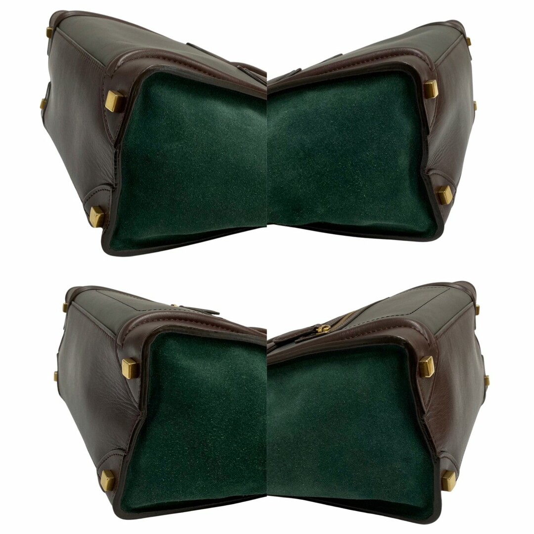 極 美品 CELINE セリーヌ ラゲージ マイクロショッパー レザー本革 スエード ハンドバッグ トートバッグ ブラウン グリーン カーキ 11342 6
