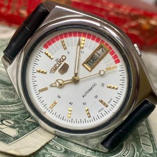 セイコー(SEIKO)の【訳あり】セイコー5 メンズ腕時計 ホワイト レッド 自動巻き ヴィンテージ(腕時計(アナログ))