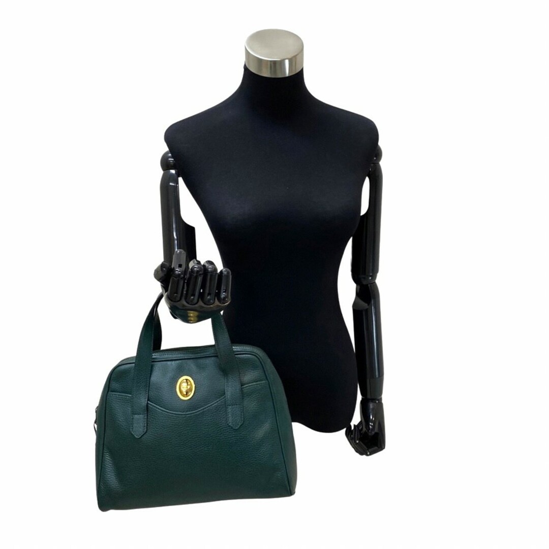 極 美品 Christian Dior クリスチャンディオール CD ロゴ 金具 レザー 本革 ハンドバッグ ミニ ボストンバッグ グリーン 緑 33126