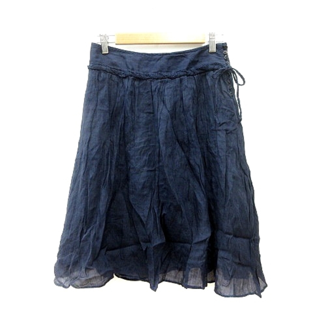 MACPHEE(マカフィー)のマカフィー トゥモローランド フレアスカート ひざ丈 麻 リネン 36 紺 レディースのスカート(ひざ丈スカート)の商品写真