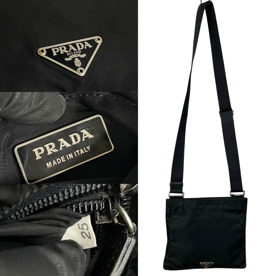 極 美品 希少品 PRADA プラダ 三角ロゴ 金具 ナイロン レザー 本革