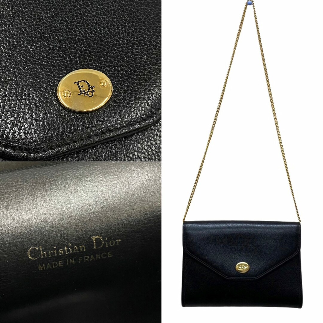 極 美品 希少品 Christian Dior ディオール ヴィンテージ CD ロゴ 金具 レザー 本革 ミニ ショルダーバッグ ポシェット ネイビー 24033