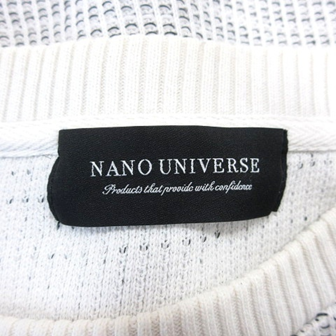 nano・universe(ナノユニバース)のナノユニバース ニットカットソー ラウンドネック 総柄 長袖 L 白 ホワイト メンズのトップス(ニット/セーター)の商品写真