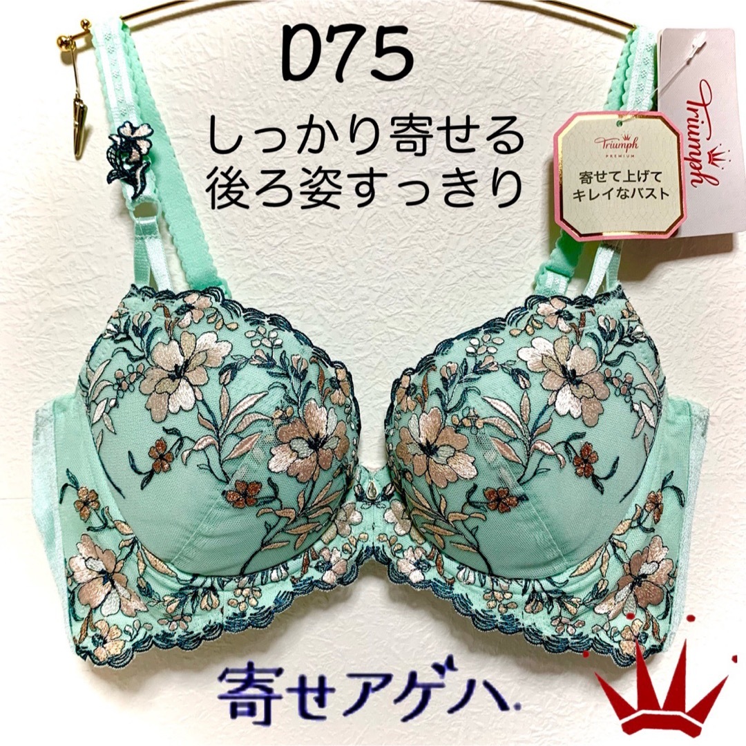 Triumph(トリンプ)のD75 トリンププレミアム ラメ糸 寄せアゲハ ブラ単品 Green&Navy レディースの下着/アンダーウェア(ブラ)の商品写真