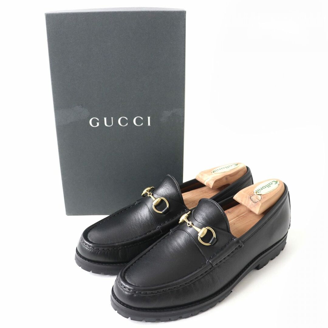 Gucci(グッチ)の極美品△伊製 GUCCI グッチ 101 6105 ヴィンテージ ホースビット レザー ローファー　モカシン ブラック×ゴールド 37C レディース 箱付 レディースの靴/シューズ(ローファー/革靴)の商品写真