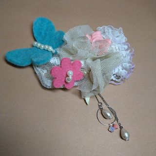 ♡ハンドメイド蝶々ブローチレースパールナチュラルシンプル | fpac.com.br