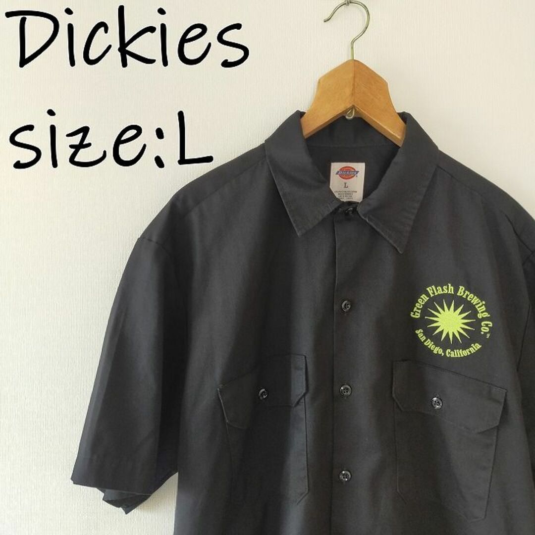 Dickies(ディッキーズ)のUS古着 ディッキーズ Dickies ワークシャツ 半袖 メンズ L ブラック メンズのトップス(シャツ)の商品写真