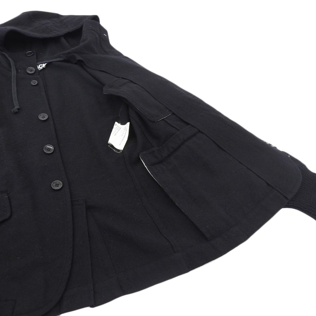 BLACK COMME des GARCONS(ブラックコムデギャルソン)のブラック コムデギャルソン BLACK COMME des GARCONS ウール 切り替え袖 ジャケット フード付き メンズ ブラック sizeXS Y01002 メンズのジャケット/アウター(その他)の商品写真