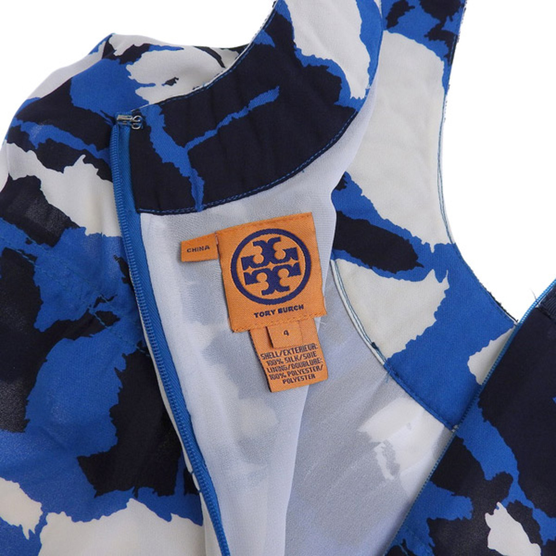 Tory Burch(トリーバーチ)のトリーバーチ Tory Burch シルク ノースリーブ トップス レディース 白 青 ネイビー size4 Y01010 レディースのトップス(その他)の商品写真