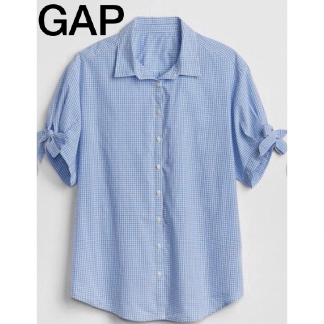 GAP(ギャップ)の美品◆GAP 半袖 タイスリーブ ギンガムチェック シャツ ポプリン リボン◆ レディースのトップス(シャツ/ブラウス(半袖/袖なし))の商品写真