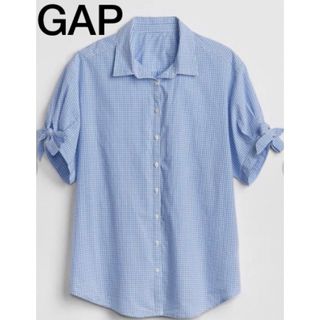 ギャップ(GAP)の美品◆GAP 半袖 タイスリーブ ギンガムチェック シャツ ポプリン リボン◆(シャツ/ブラウス(半袖/袖なし))