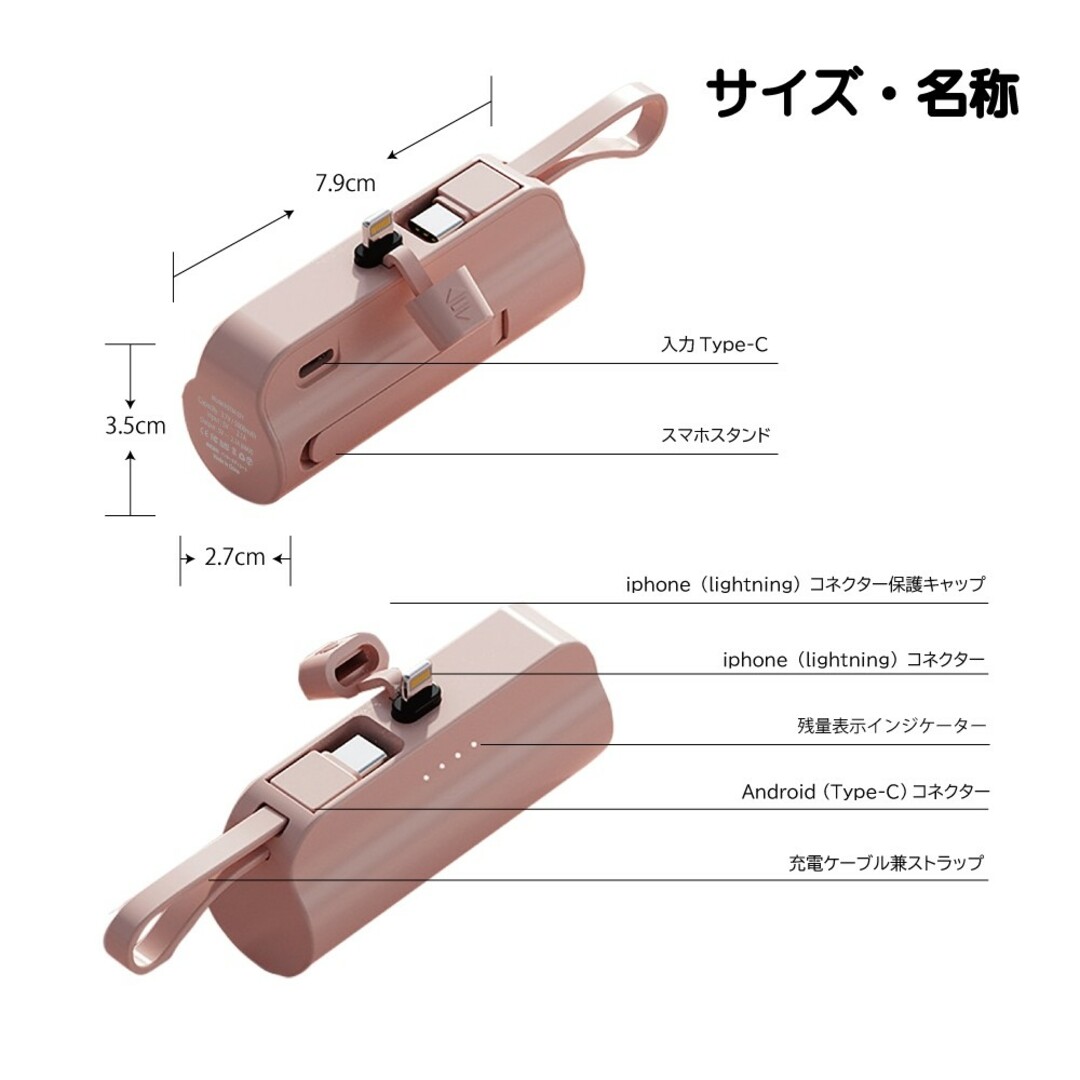 ミニ型　モバイルバッテリー　ホワイト2個セット同梱発送 スマホ/家電/カメラのスマートフォン/携帯電話(バッテリー/充電器)の商品写真