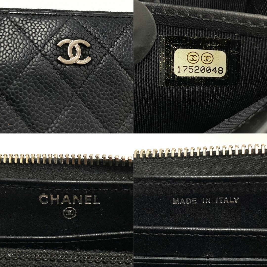 極 美品 シール有 17番台 CHANEL シャネル マトラッセ キャビアスキン レザー 本革 ココマーク 長財布 ウォレット ブラック 021-7