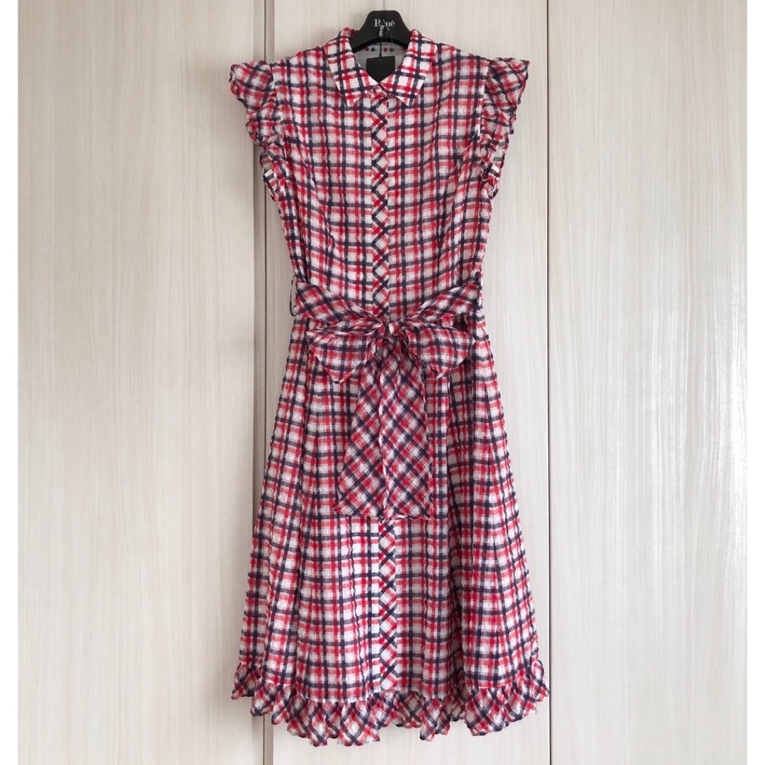 René - 美品♡ルネ リボンベルト付きチェック柄ワンピース 34の通販 by