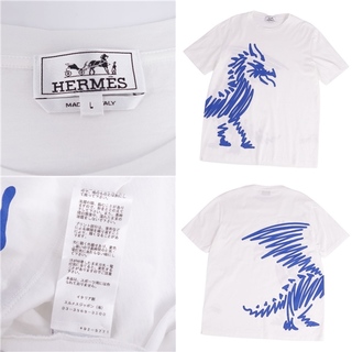 極美品 エルメス HERMES Tシャツ 19AW カットソー ドラゴン コットン トップス メンズ イタリア製 L ホワイト