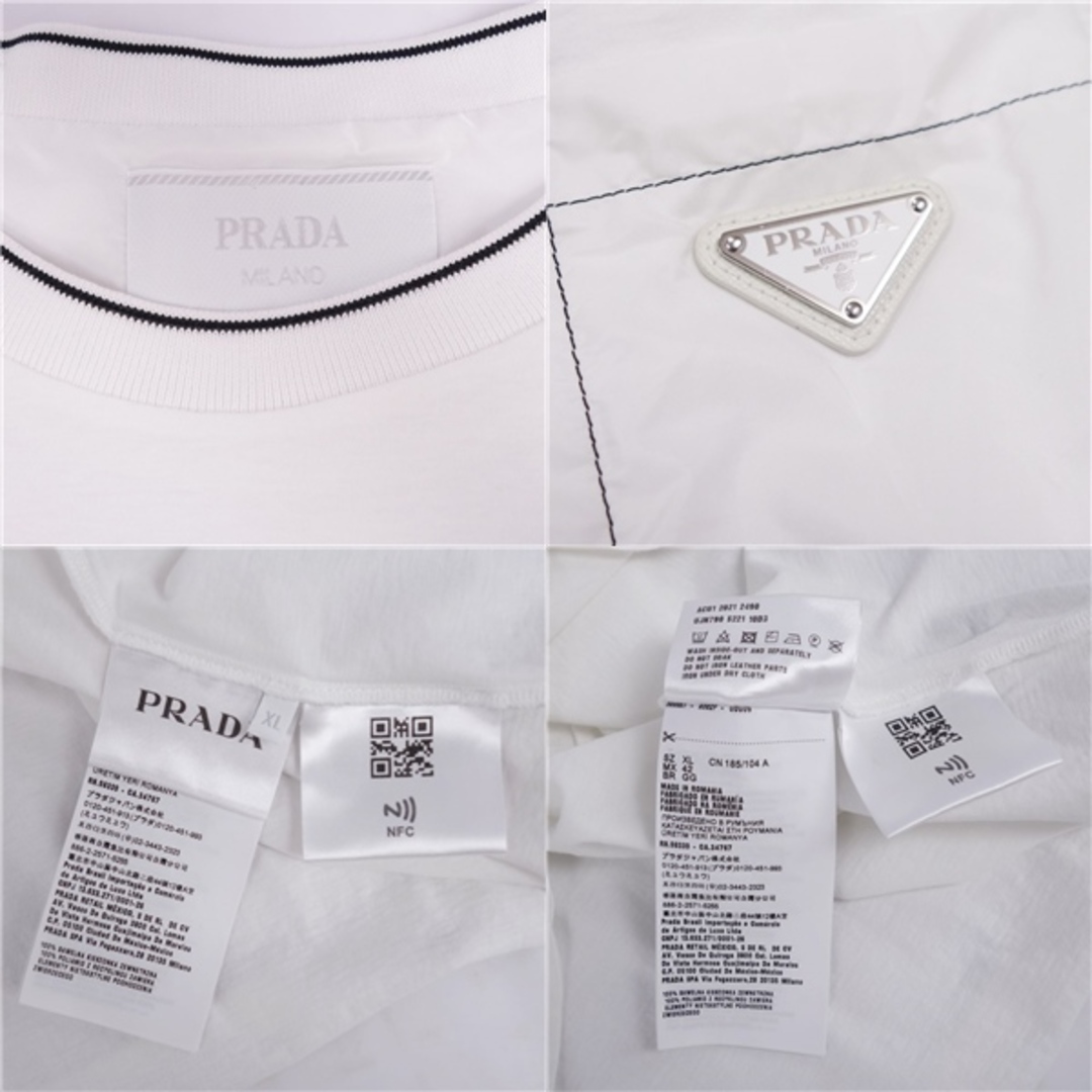 未使用 プラダ PRADA Tシャツ カットソー トライアングル コットン 無地 トップス メンズ L ホワイト