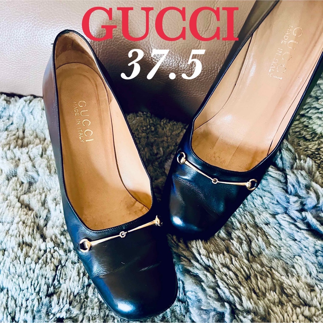 GUCCI パンプス ローファー 37.5 黒 ホースビット ブラック-