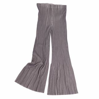 プリーツプリーズイッセイミヤケ(PLEATS PLEASE ISSEY MIYAKE)の美品 プリーツプリーズ イッセイミヤケ PLEATS PLEASE パンツ ロングパンツ ワイドパンツ プリーツ チェック ボトムス レディース 3(L相当) グレー(その他)