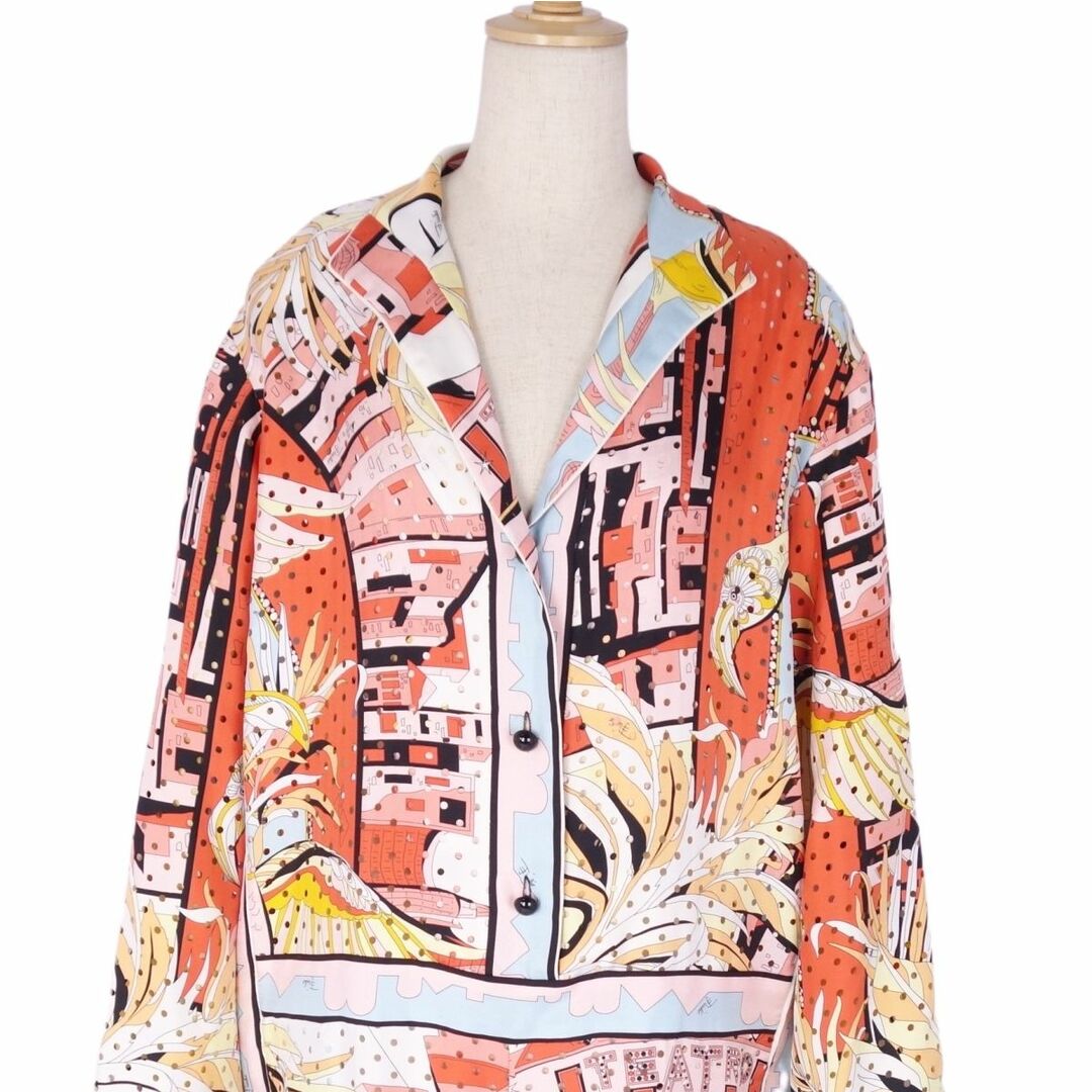 極美品 エミリオプッチ EMILIO PUCCI ワンピース ジャンプスーツ オールインワン 総柄 パンチング シルク トップス レディース I40  F36 USA6(S~M相当) マルチカラー