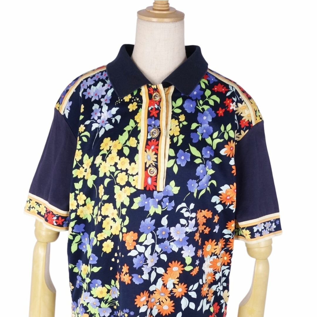 美品 レオナール LEONARD FASHION シャツ ポロシャツ 半袖 ショートスリーブ 花柄 コットン トップス レディース M マルチカラー 2