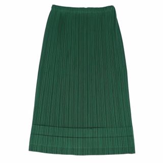 プリーツプリーズイッセイミヤケ(PLEATS PLEASE ISSEY MIYAKE)の美品 プリーツプリーズ イッセイミヤケ PLEATS PLEASE スカート プリーツ 無地 ボトムス レディース 3(L相当) グリーン(ひざ丈スカート)