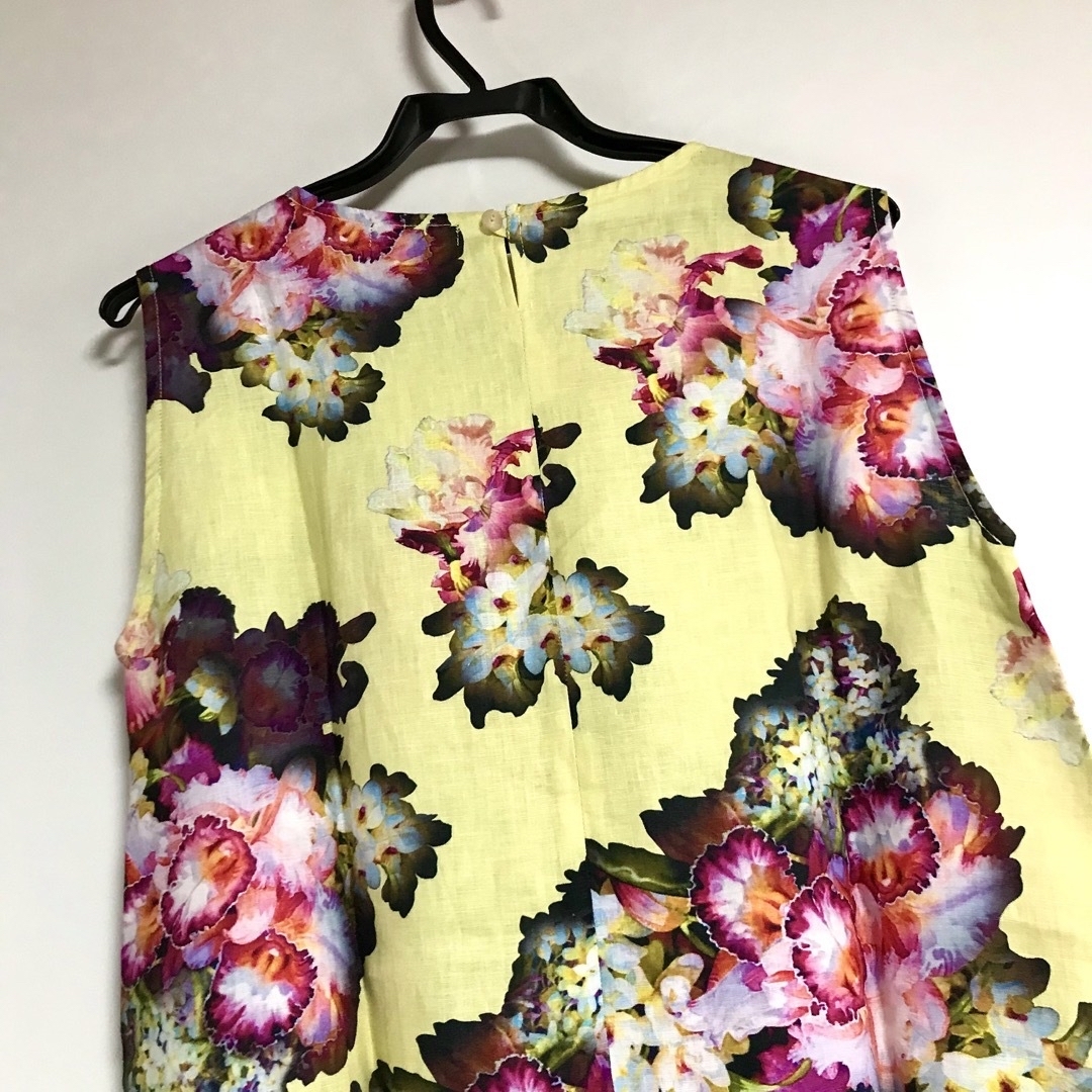 新品 涼しい！TUNIC 鴨居洋子 リネン ワンピース　イエロー　花柄　フリー 3