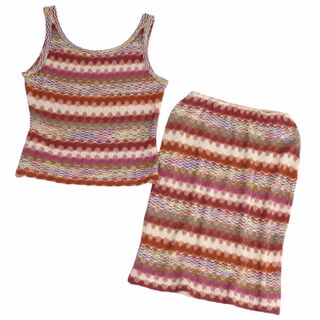 美品 ミッソーニ MISSONI セットアップ ニット タンクトップ ノースリーブ スカート 総柄 レディース 40(M相当) マルチカラー(キャミソール)