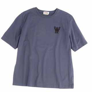 エルメス(Hermes)の美品 エルメス HERMES Tシャツ カットソー 半袖 ショートスリーブ 21SS ハローミスターファリエール レザーワッペン トップス メンズ XL グレー(Tシャツ/カットソー(半袖/袖なし))