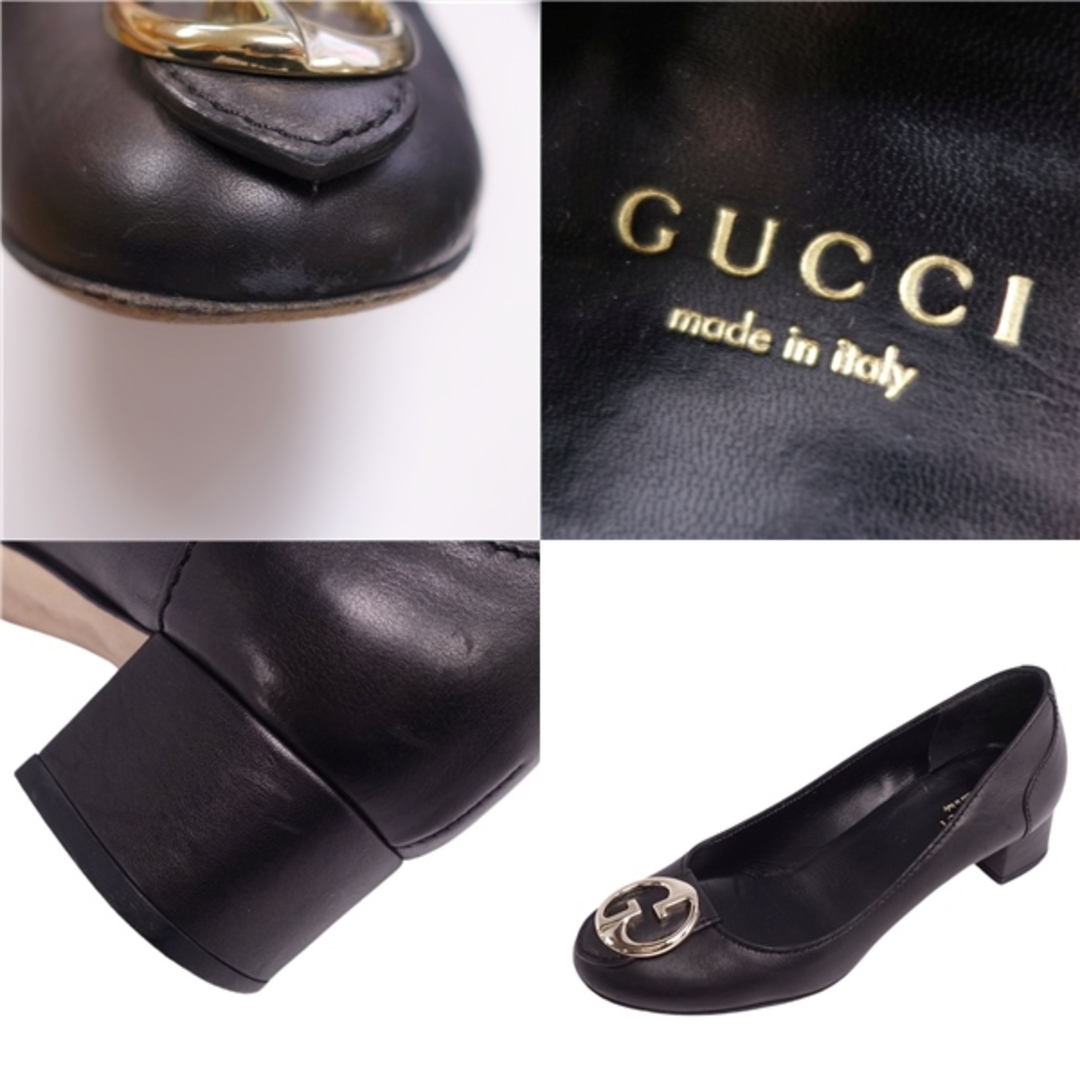 Gucci(グッチ)のグッチ GUCCI パンプス ヒール GGロゴゴールド金具 カーフレザー シューズ レディース 36(23cm相当) ブラック レディースの靴/シューズ(ハイヒール/パンプス)の商品写真