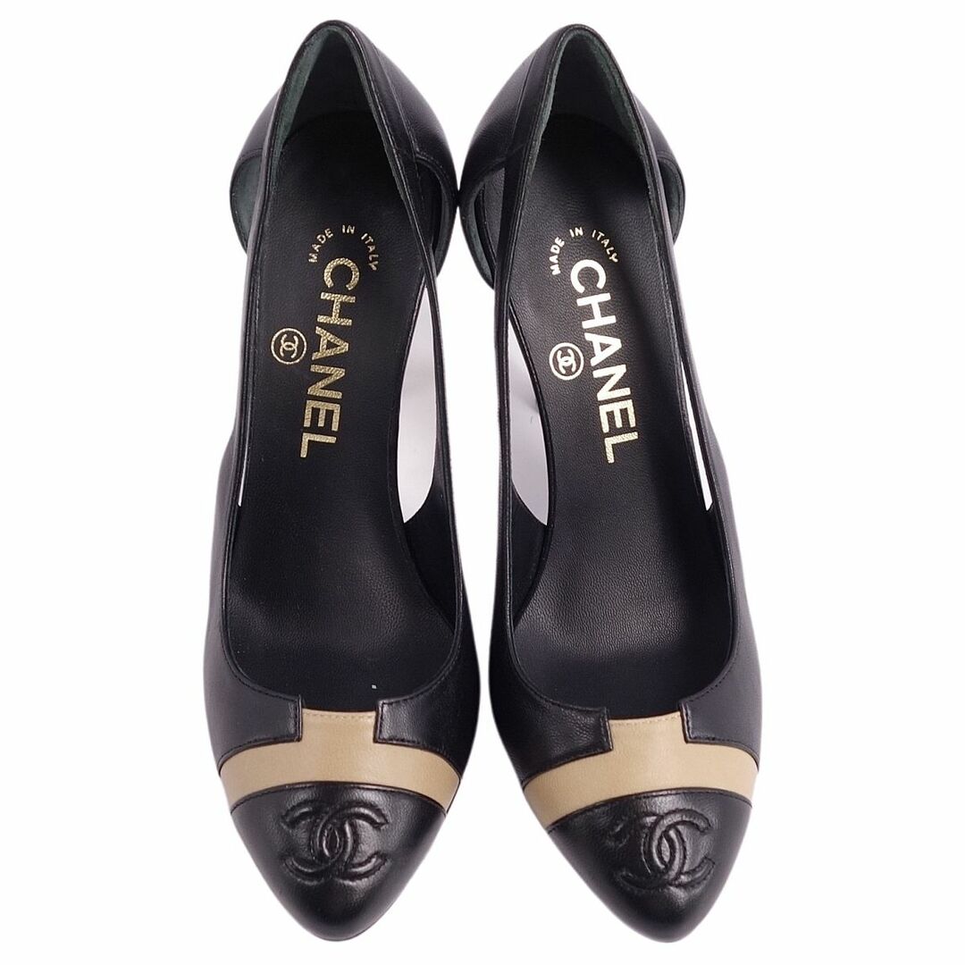 CHANEL(シャネル)のシャネル CHANEL パンプス ヒール ココマーク ステッチ バイカラー カーフレザー シューズ レディース 35.5C ブラック/ベージュ レディースの靴/シューズ(ハイヒール/パンプス)の商品写真