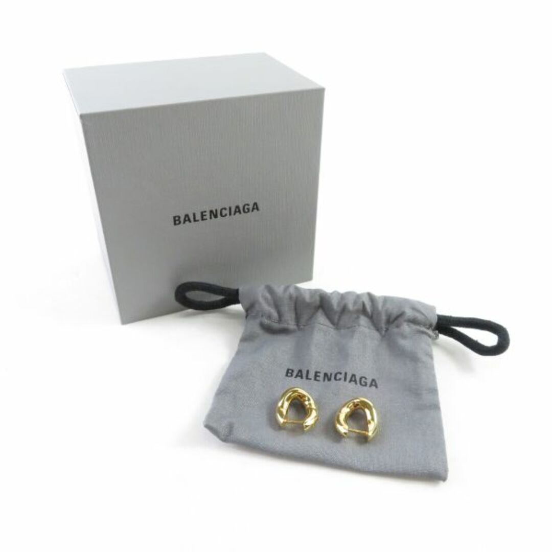 美品 BALENCIAGA バレンシアガ フープピアス 1点 ゴールド 横1.6cm x 縦2cm x 厚さ0.4cm 真鍮 100％ XXS Loop ループ 金 イヤリング 小物 レディース AU1746W218cm横