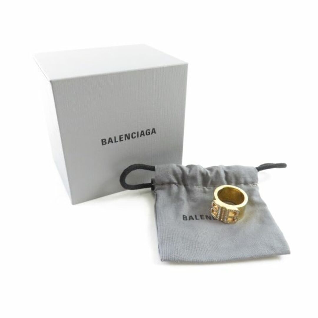 美品 BALENCIAGA バレンシアガ ゴールドクリスタルリング 1点 ゴールド 表記54(XSサイズ・14号相当） ブラス、ガラス BB 2.0 指輪 金 アクセサリー 小物 レディース AU1747W2