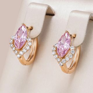 セール❣️【14KGP】レモン形 ピンク ジルコン リングピアス(ピアス)